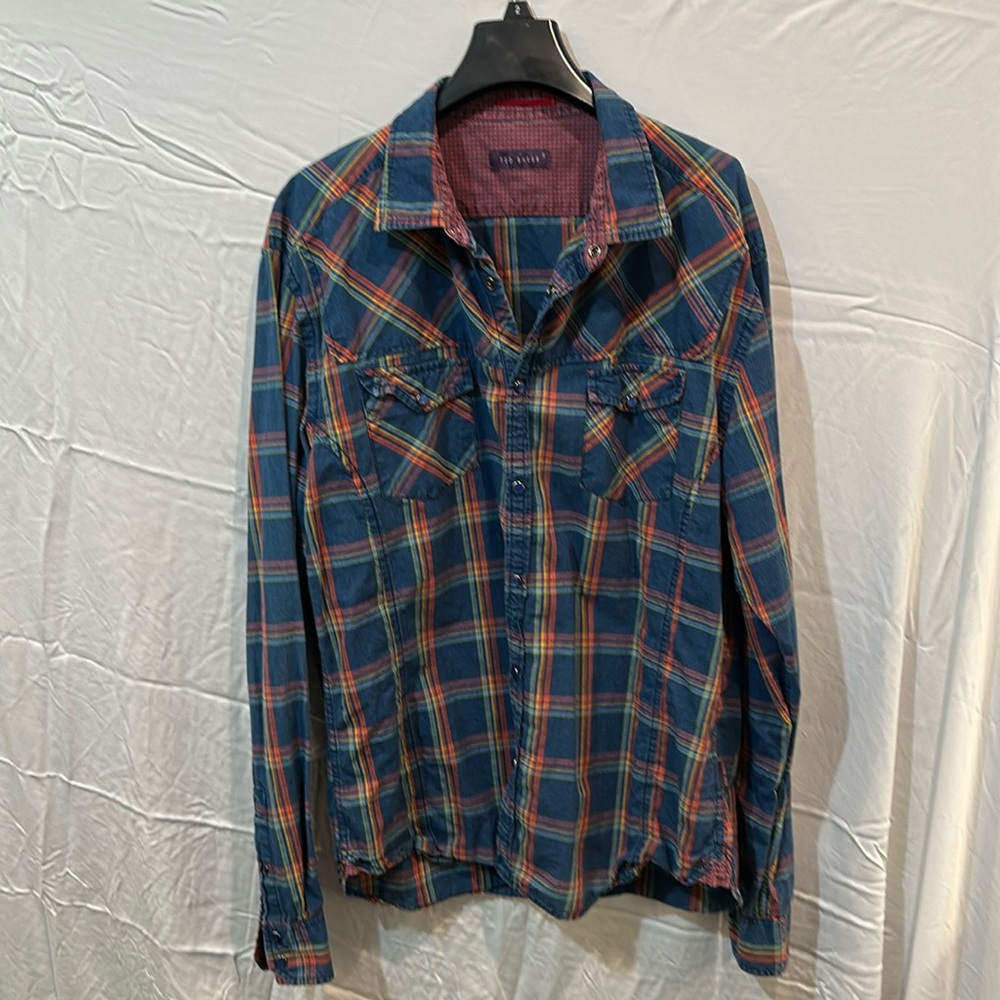 Ted Baker Men’s Plaid Long Sleeve Button Down Shirt, Size 6